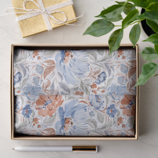 Papier Mousseline Aquarelle Floral Bleu Poussiéreux Jardin Floral