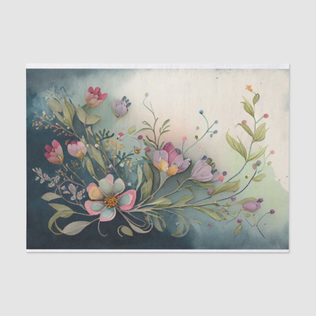 Papier Mousseline Aquarelle Floral Fantastique Whimsical Decoupage (Recto)
