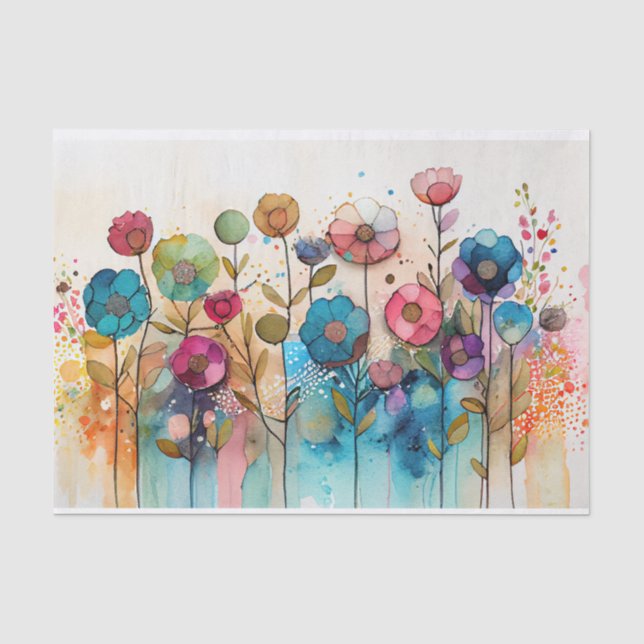 Papier Mousseline Aquarelle Floral Fleurs sauvages Découpage lunaire (Recto)