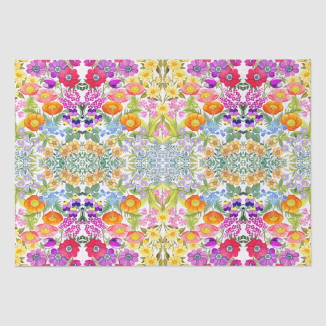 Papier Mousseline Aquarelle Floral Jardin Papier Tissu (Recto)