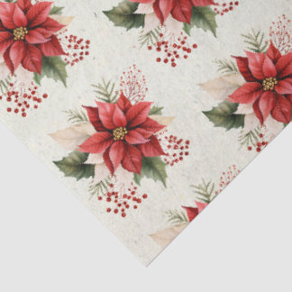 Papier Mousseline Aquarelle Floral Vintage Rouge Poinsettia Noël