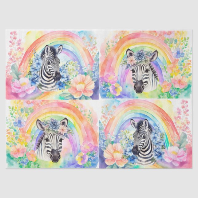 Papier Mousseline Aquarelle Florale Arc-en-ciel & Découpage Zèbre (Recto)