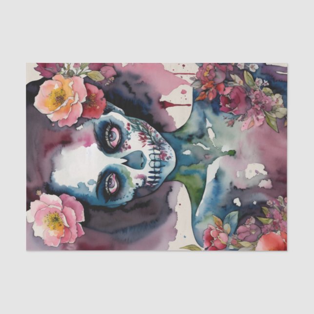 Papier Mousseline Aquarelle florale de femme Zombie (Recto)