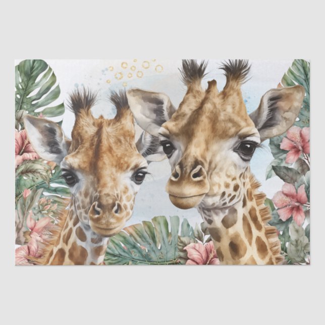 Papier Mousseline Aquarelle Florale de la Giraffe Cute (Recto)