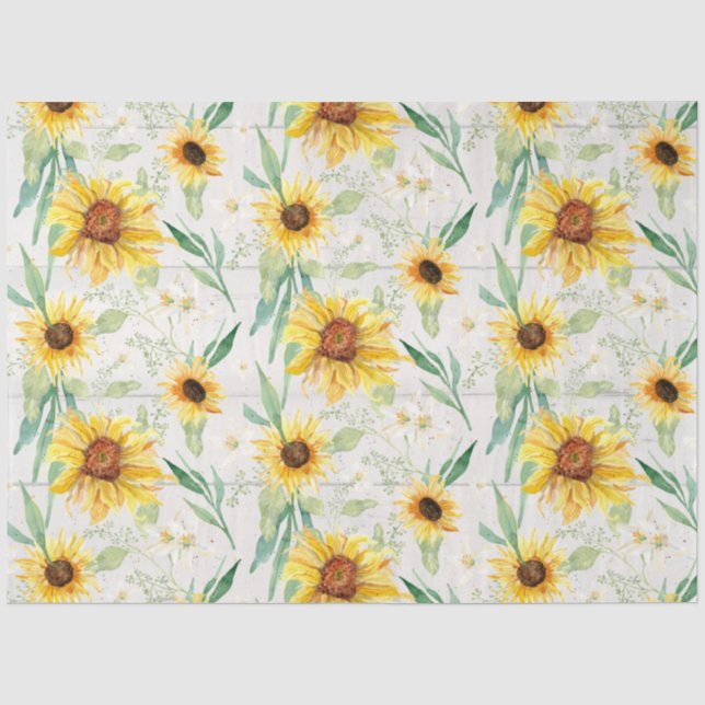 Papier Mousseline Aquarelle florale de tournesol blanc Découpage en  (Recto)