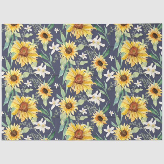 Papier Mousseline Aquarelle florale de tournesol Marine Découpage bo (Recto)