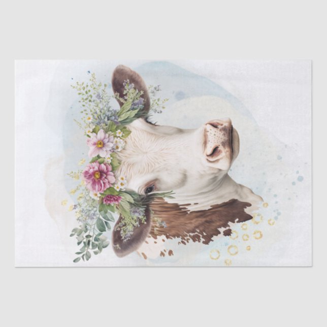Papier Mousseline Aquarelle florale de vache (Recto)