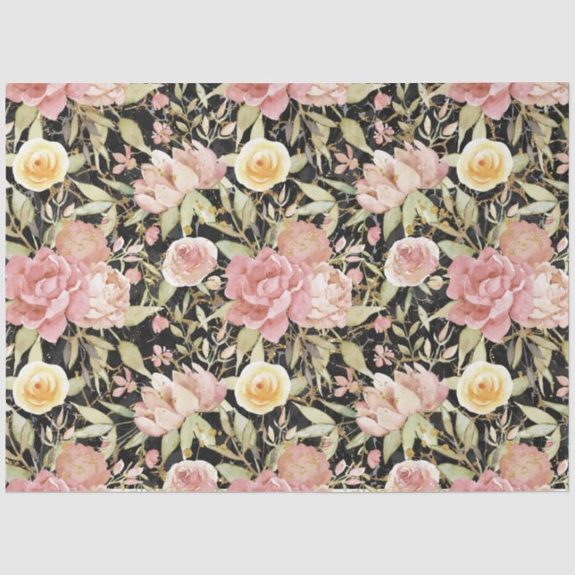 Papier Mousseline Aquarelle Florale Jardin Or Découpage noir (Recto)