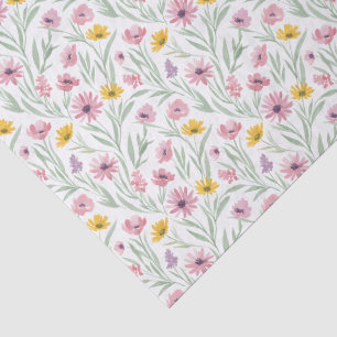 Papier Mousseline Aquarelle florale jaune rose violet Printemps Été