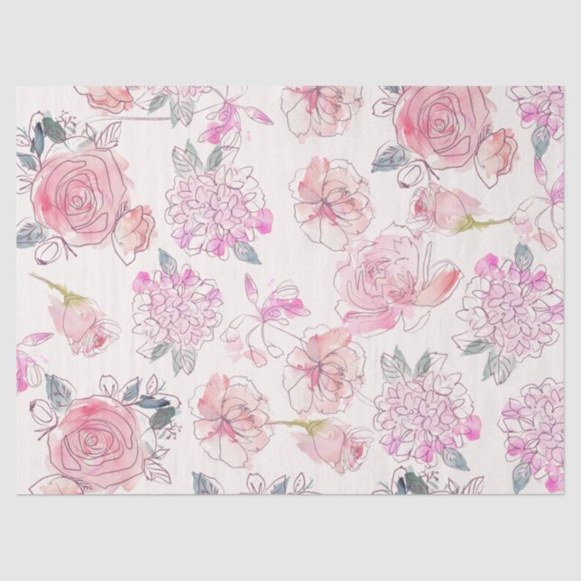 Papier Mousseline Aquarelle florale moderne rose rose pâle (Recto)