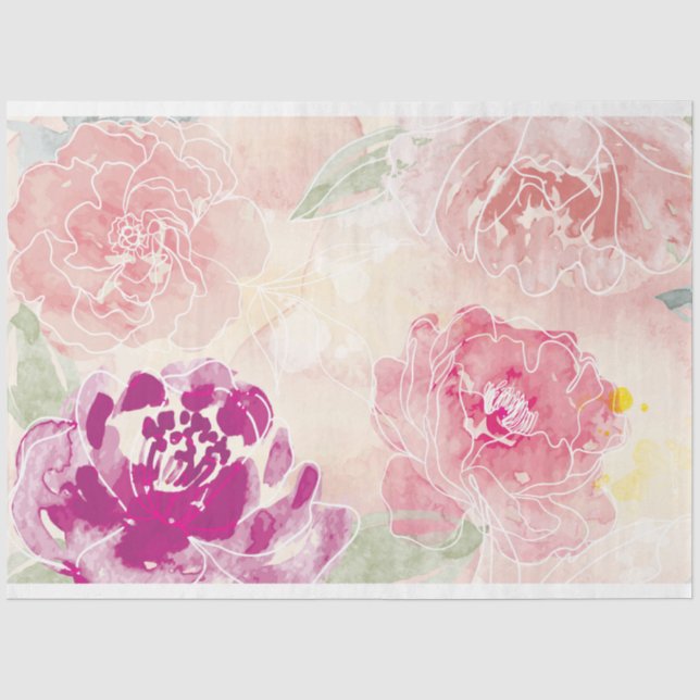 Papier Mousseline Aquarelle florale - papier de tissu (Recto)