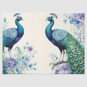 Papier Mousseline Aquarelle florale Peacock