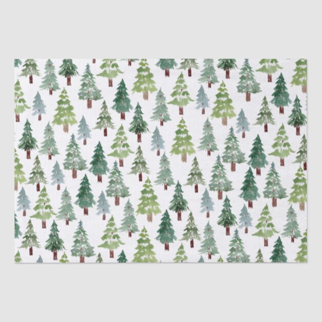 Papier Mousseline  Aquarelle Forêt d'hiver de pins rustiques  (Recto)