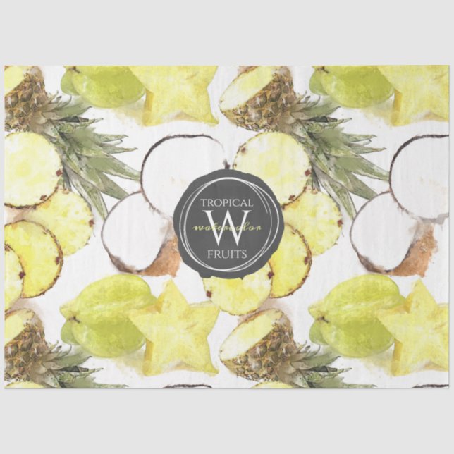 Papier Mousseline Aquarelle fraîche Fruits tropicaux Monogramme Moti (Recto)