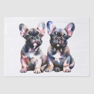 Papier Mousseline Aquarelle French Bulldog mignon chiots