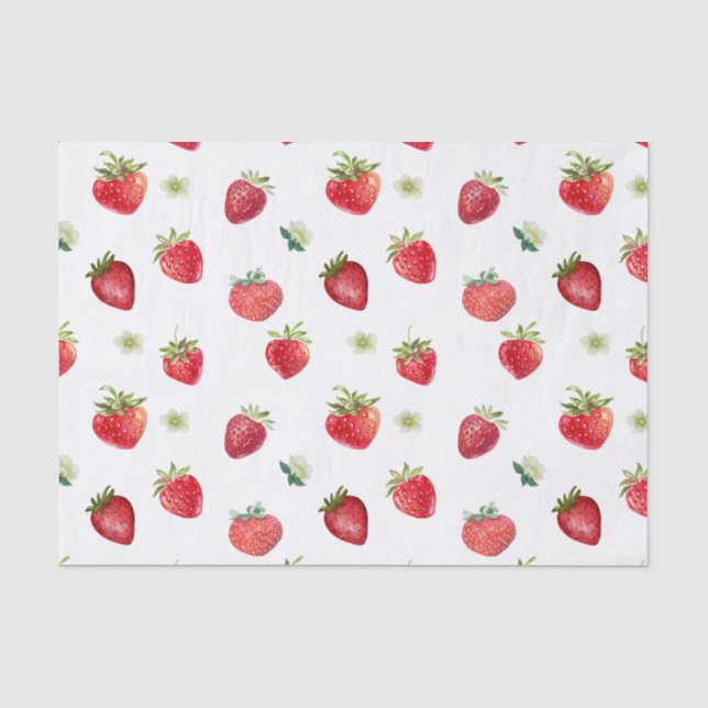 Papier Mousseline Aquarelle Fruits fraises et fleurs fraises (Recto)