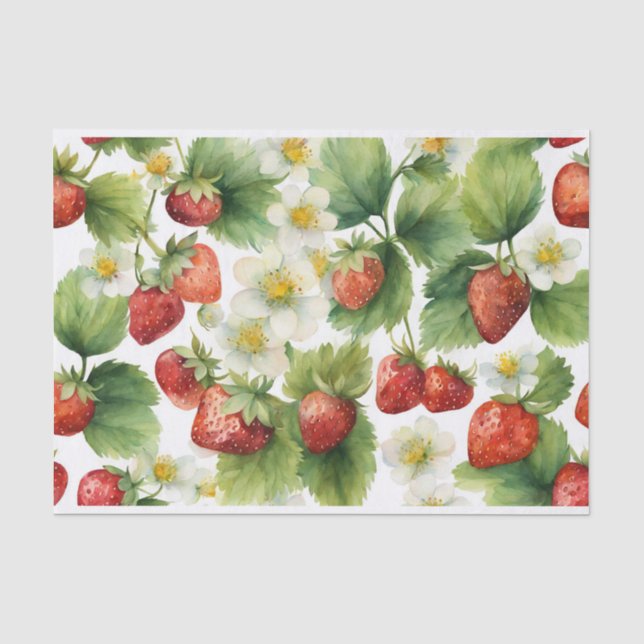 Papier Mousseline Aquarelle Fruits fraises et fleurs fraises (Recto)