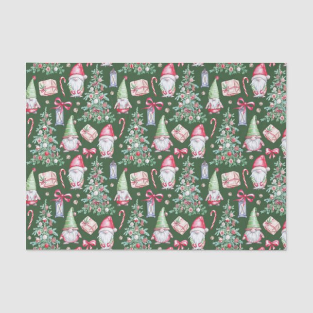 Papier Mousseline Aquarelle Gnomes de Noël, Arbres de Noël (Recto)