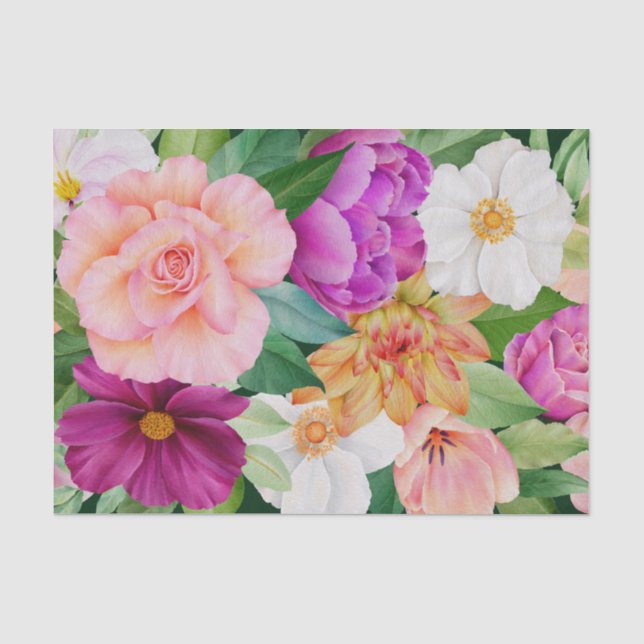 Papier Mousseline Aquarelle Gras Floral Purple Roses Rose Dahlia (Recto)