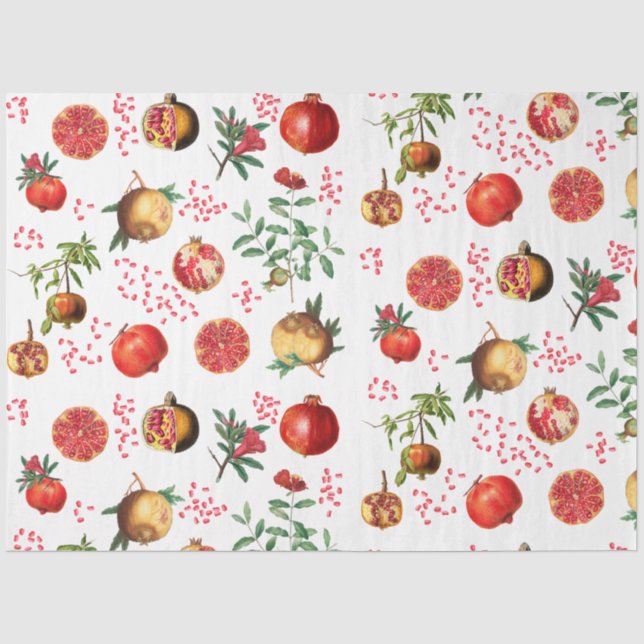 Papier Mousseline Aquarelle grenade Motif de fruits méditerranéen (Recto)