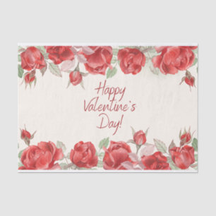 Papier Mousseline Aquarelle Heureuse Sainte-Valentin Roses rouges