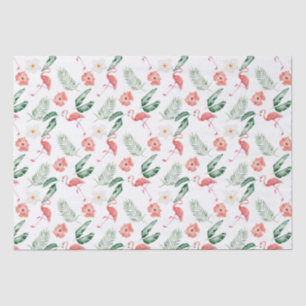Papier Mousseline Aquarelle Hibiscus rose et Flamant rose Tropical