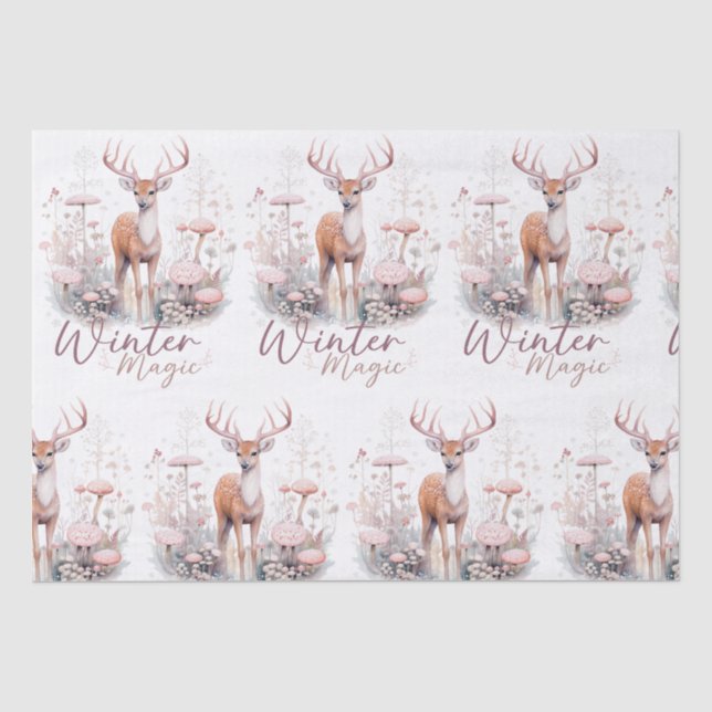 Papier Mousseline Aquarelle Hiver Magique Cerf (Recto)