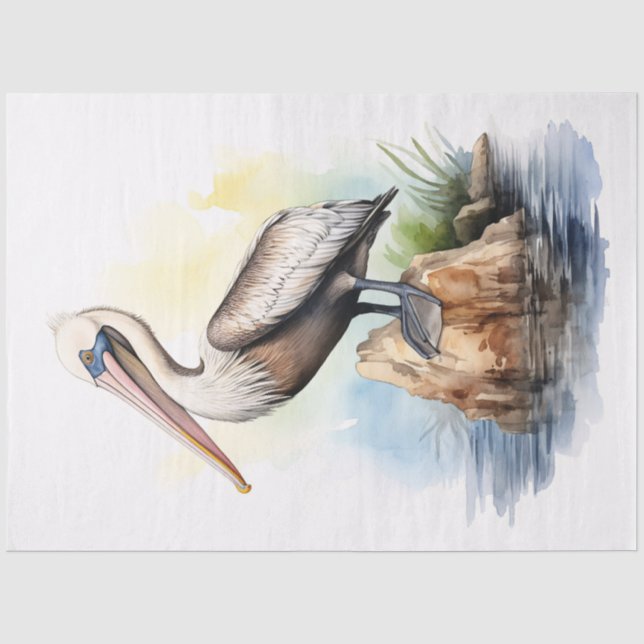 Papier Mousseline Aquarelle illustrant un découpage pélican (Recto)