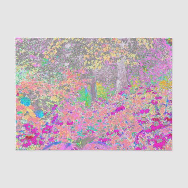 Papier Mousseline Aquarelle Jardin lever de soleil avec fleurs viole (Recto)