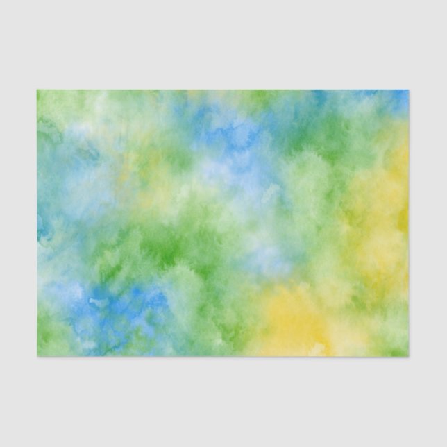 Papier Mousseline Aquarelle jaune bleu vert Abstrait (Recto)