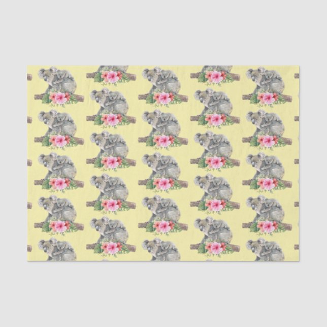 Papier Mousseline Aquarelle Koala Oears mignonne Maman & Baby Motif (Recto)