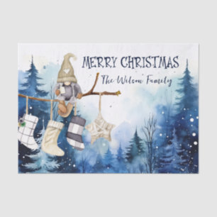 Papier Mousseline Aquarelle Lady Gnome Forêt Bleue Joyeux Noël