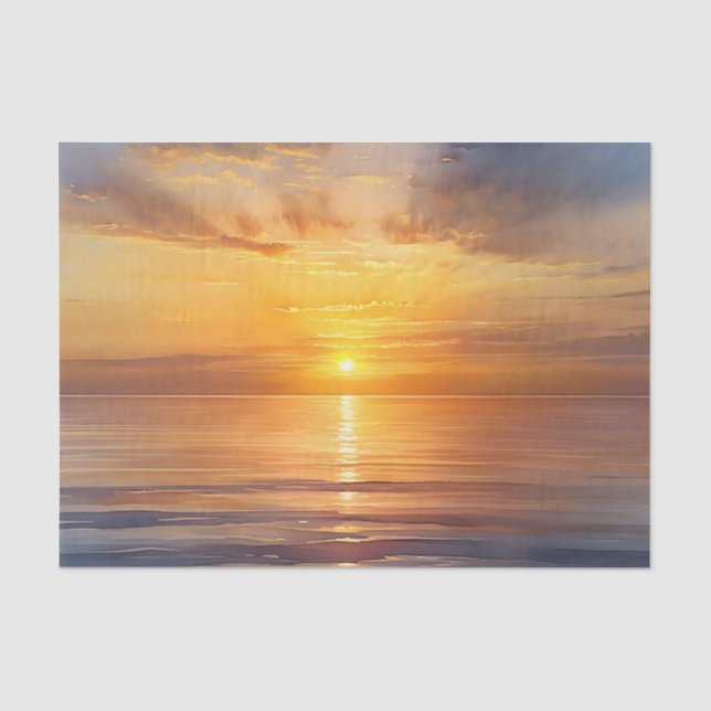 Papier Mousseline Aquarelle Lever de soleil sur mer calme (Recto)