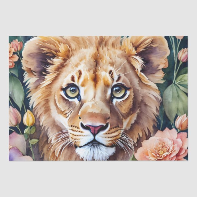 Papier Mousseline Aquarelle Lion Cub Floral (Recto)