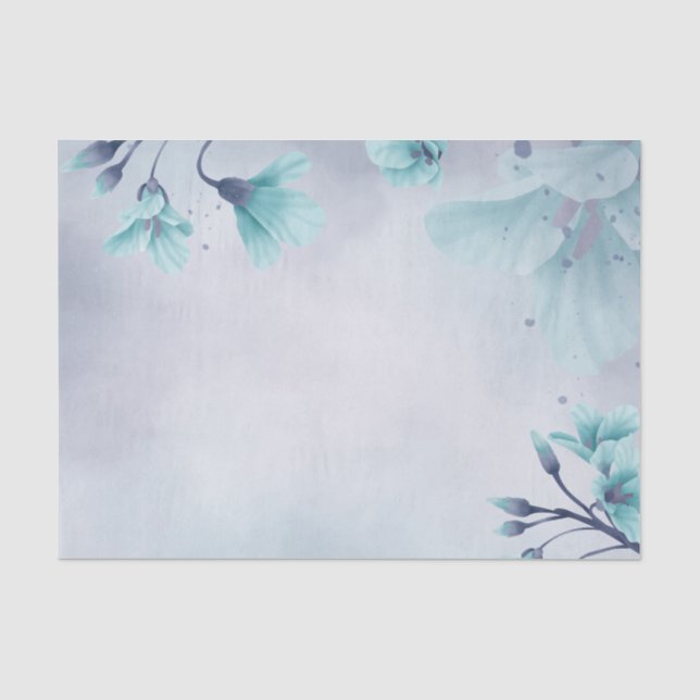 Papier Mousseline Aquarelle Lumineuse Fleur Bleu Turquoise Découpage (Recto)