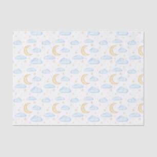 Papier Mousseline Aquarelle Lune étoiles et nuages Motif