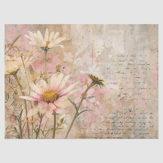 Papier Mousseline Aquarelle marguerites Shabby Parchment Découpage (Recto)