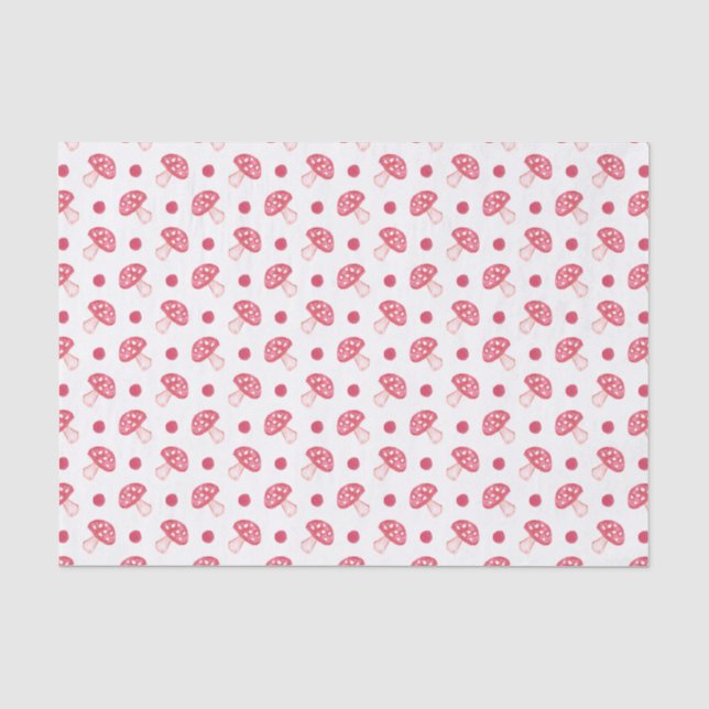 Papier Mousseline aquarelle mignon champignons rouges et pois (Recto)
