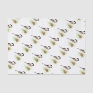 Papier Mousseline Aquarelle mignonne Pickadee Bird Pine Tree