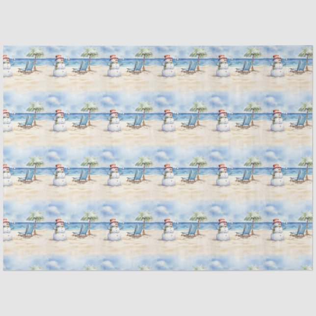 Papier Mousseline Aquarelle mignonne Snowman en vacances (Recto)