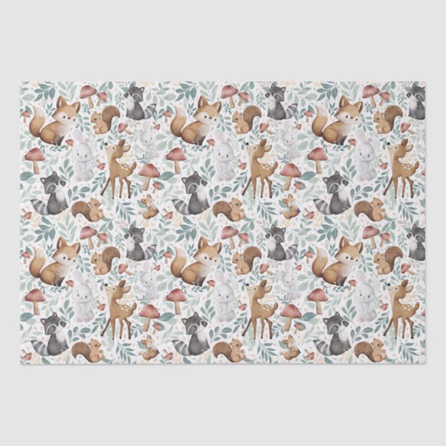 Papier Mousseline Aquarelle mignonne Whimsical Amis animaux de bois (Recto)