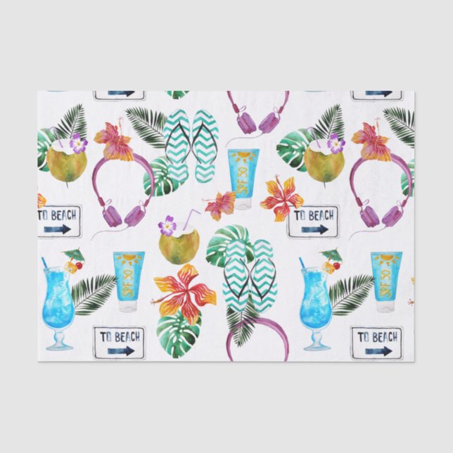 Papier Mousseline Aquarelle moderne Motif de plage Tropical (Recto)