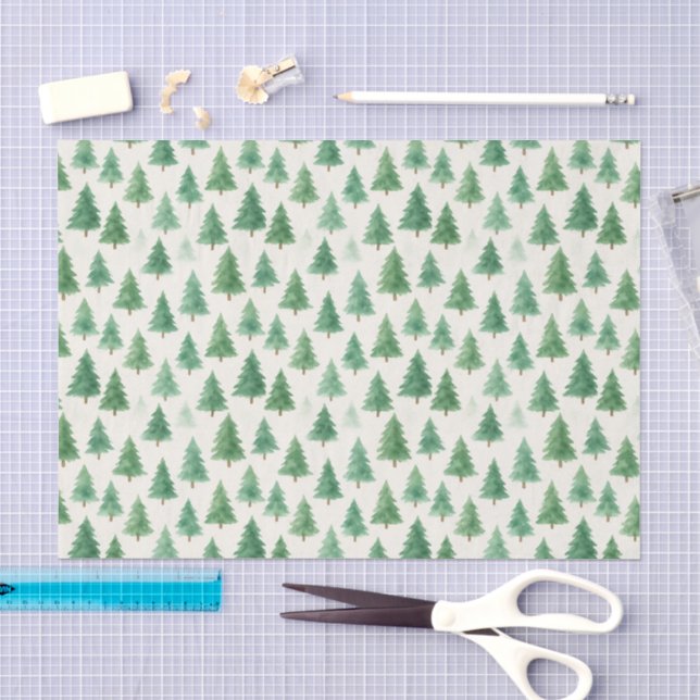 Papier Mousseline Aquarelle moderne Pins de Noël Arbres sans soudure (Artisanat)