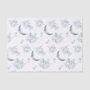 Papier Mousseline Aquarelle Moon & Botanical Art Motif Blue-Grey