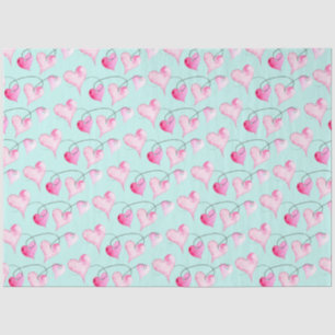 Papier Mousseline Aquarelle Motif Coeurs roses