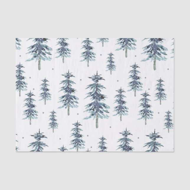 Papier Mousseline Aquarelle Motif d'arbre de pin d'hiver (Recto)