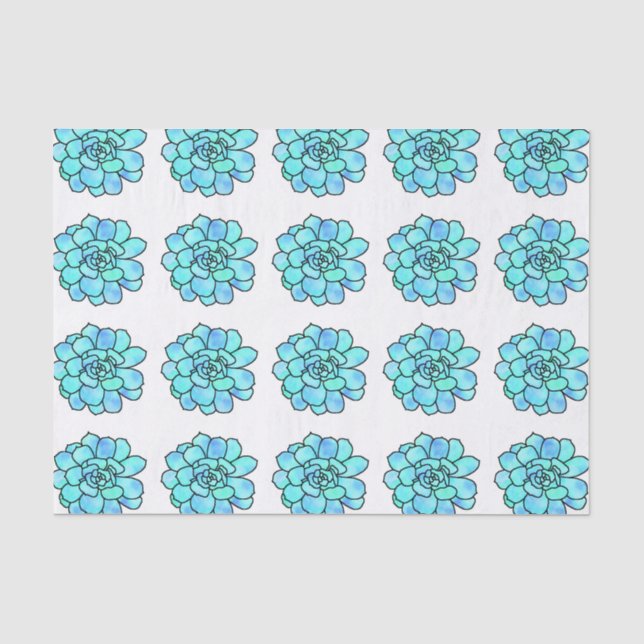 Papier Mousseline Aquarelle Motif Succulent en verre teint (Recto)