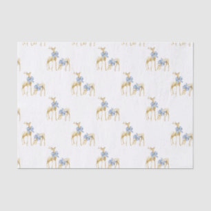 Papier Mousseline Aquarelle Noël Bleu Bow Chinoiserie Reindee