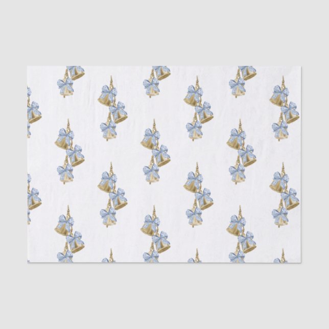 Papier Mousseline Aquarelle Noël bleu Chinoiserie Bow Bells (Recto)