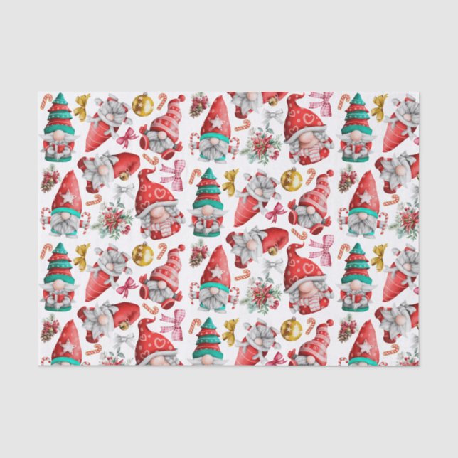 Papier Mousseline Aquarelle Noël Gnomes, Ornements (Recto)